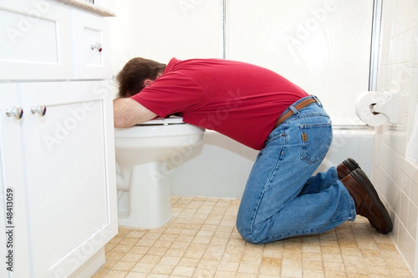Obraz Man Throwing Up in Bathroom