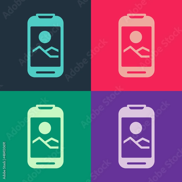 Obraz Pop art Smartphone, mobile phone icon isolated on color background. Vector