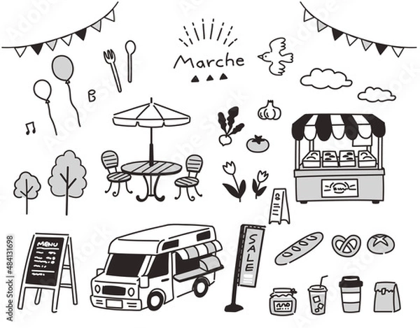 Obraz シンプルなマルシェに関するアイコンセット