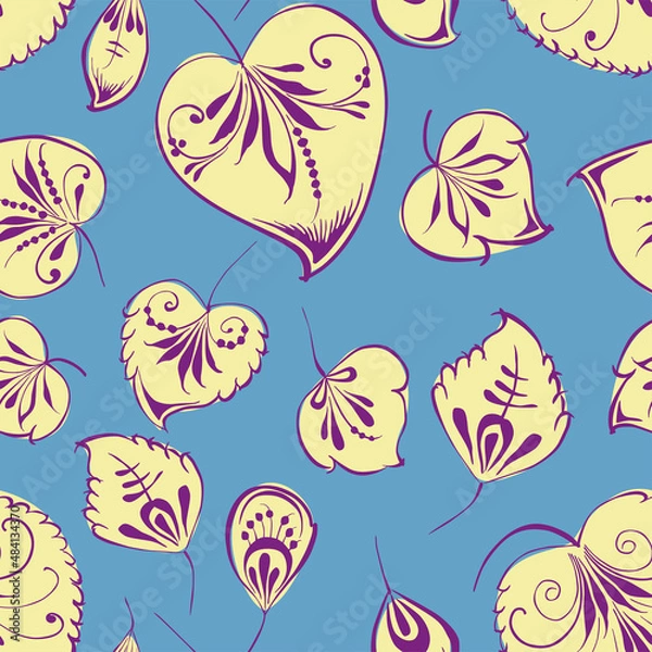 Obraz Seamless pattern of decorative yellow falling leaves