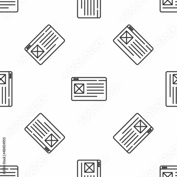 Fototapeta Grey line Browser window icon isolated seamless pattern on white background. Vector