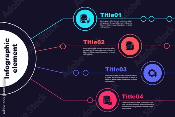 Fototapeta Set Server with shield, Server, Data, Web Hosting, Cost reduction and security lock. Business infographic template. Vector