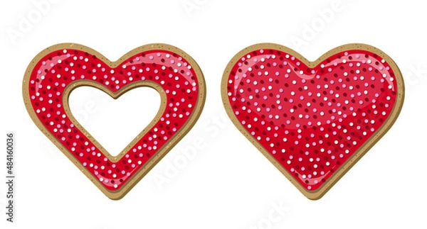 Fototapeta Vector red glitter heart shaped cookies isolated on white background.