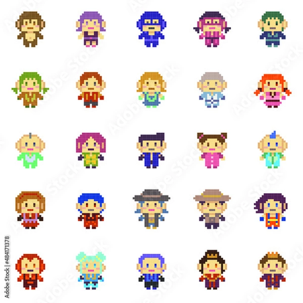 Obraz 8 bit pixel Character people vector illustrator colection