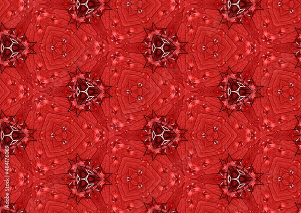 Obraz Red kaleidoscope, repeating pattern, design is perfect for printing on fabric or wrapping paper for Valentine's Day