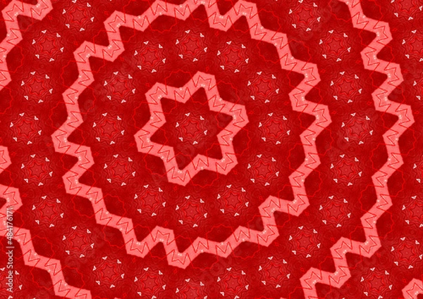 Fototapeta Red kaleidoscope, repeating pattern, design is perfect for printing on fabric or wrapping paper for Valentine's Day