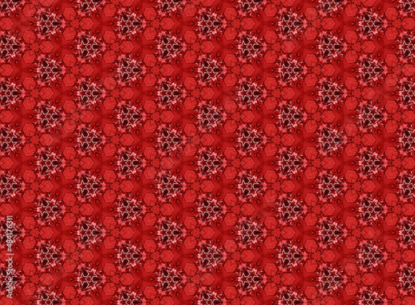 Fototapeta Red kaleidoscope, repeating pattern, design is perfect for printing on fabric or wrapping paper for Valentine's Day