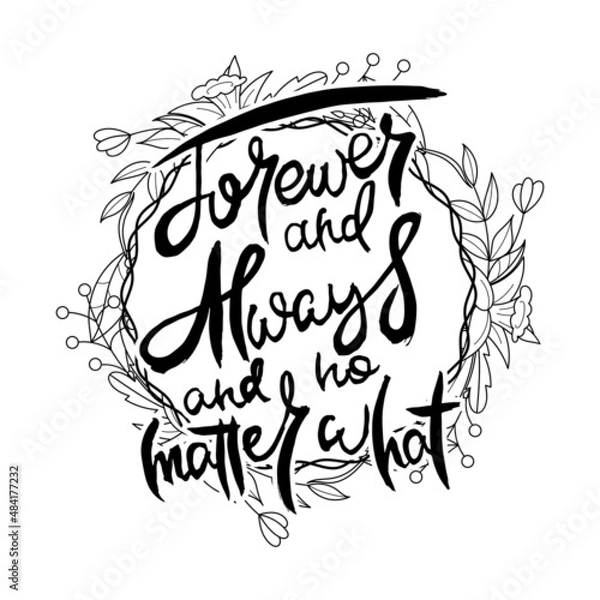 Fototapeta Hand lettering grunge card with flower background. Handcrafted doodle letters in retro style. Hand-drawn vintage typography