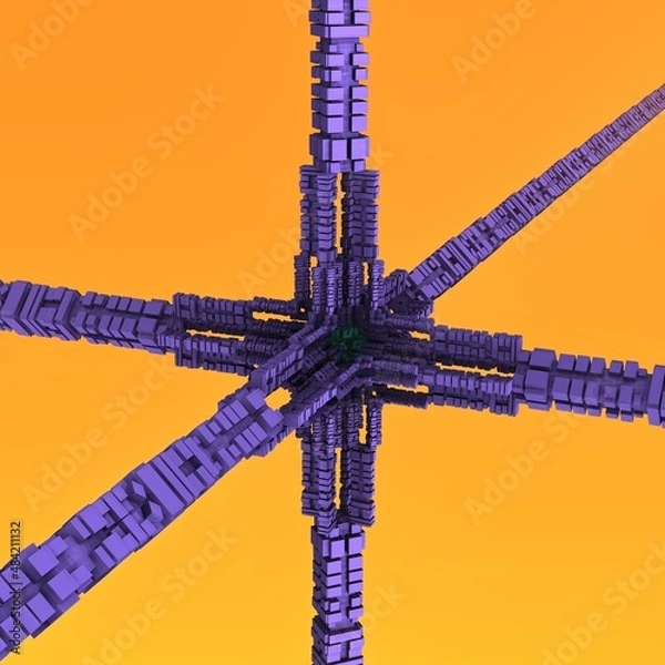 Fototapeta A 3D fractal object building a recursive node on an orange-yellow background.