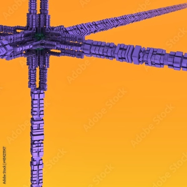 Fototapeta A 3D fractal object building a recursive node on an orange-yellow background.