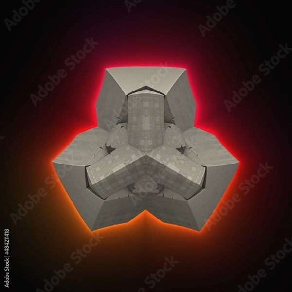 Fototapeta An isolated 3D fractal object of a Sierpinski recursion with a dark background and colorful halo effect. (3D Rendering)