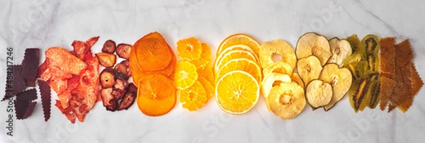 Fototapeta various multicolored dried fruits, top view