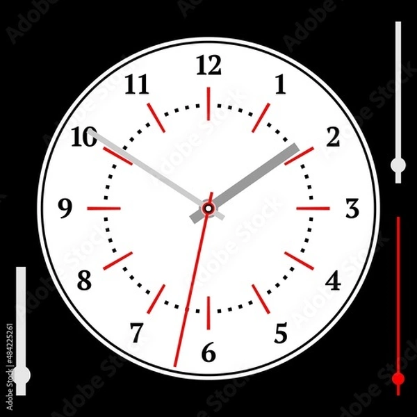 Fototapeta White watch dial with arrows. Black numbers. Vector illustration