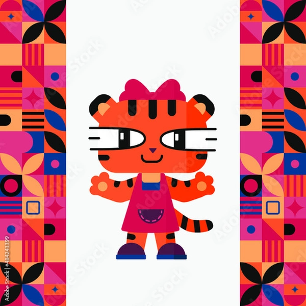 Obraz tiger cub girl animal baby pattern ribbon