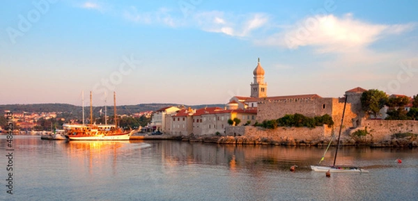 Obraz Panoramic view of Krk port and city walls from the sea - Croatia
