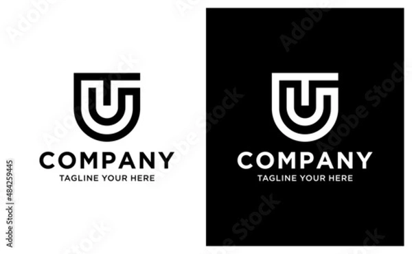 Fototapeta TU, UT abstract initials monogram letter text alphabet logo design vector template.  on a black and white background.