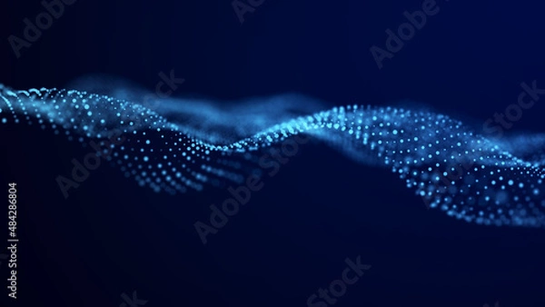 Fototapeta Digital technology. Futuristic background of glowing particles in motion. Large amount of data. 3D rendering.