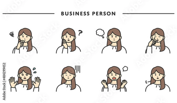 Obraz 女性社員の表情とジェスチャーのイラスト素材セット