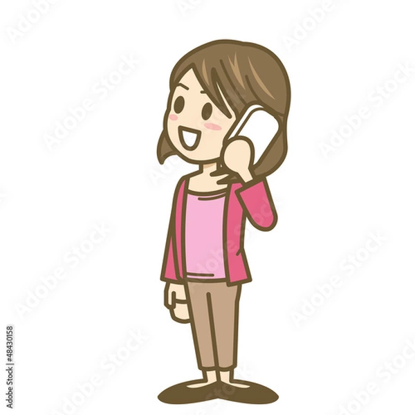Fototapeta 女性　イラスト　全身　電話