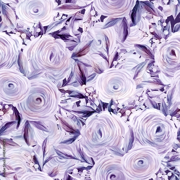 Fototapeta Spring flowers seamless pattern. Botanical background. Arrangement of pink and white wildflowers.