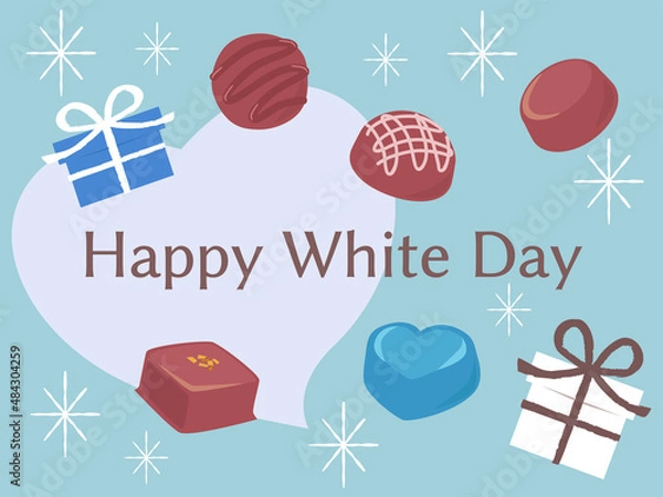 Obraz ホワイトデー　イラスト背景素材　チョコとギフトボックス