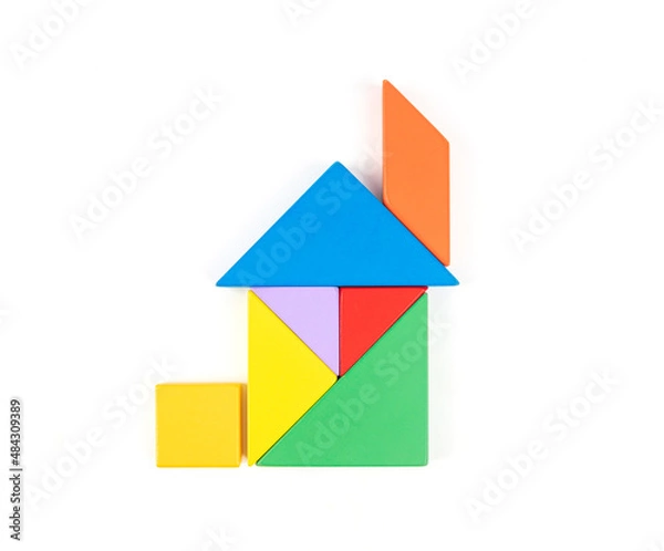 Fototapeta Tangram Puzzle House on White Background