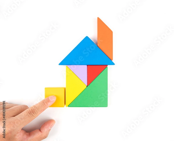 Fototapeta Tangram Puzzle House on White Background