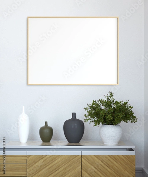 Fototapeta mock up poster frame in interior background. 3D Illustration