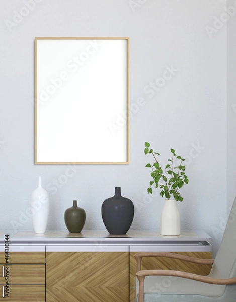 Fototapeta mock up poster frame in interior background. 3D Illustration