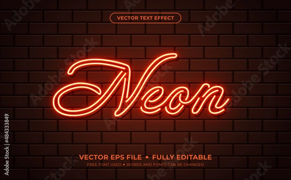 Fototapeta Orange Neon Stripe Editable Vector Text Effect.