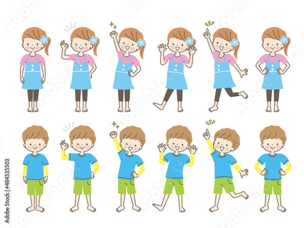 Obraz 体操する男女の子ども達のイラスト素材セット