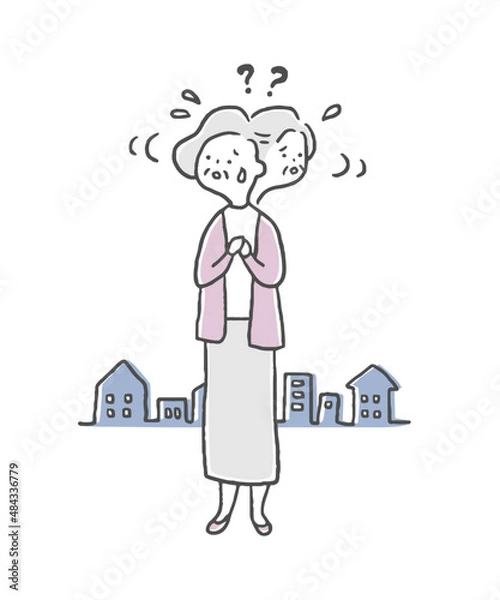 Obraz 道に迷って不安になるシニア女性