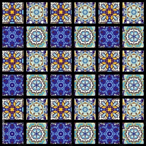 Fototapeta Abstract ornamental decorative pattern of squares. Mosaic art ornamental texture.