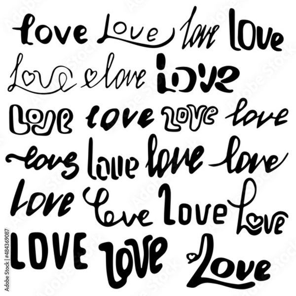 Obraz set of black hand written lettering about love to valentines day, greeting card, poster, banner, vector illustration collection