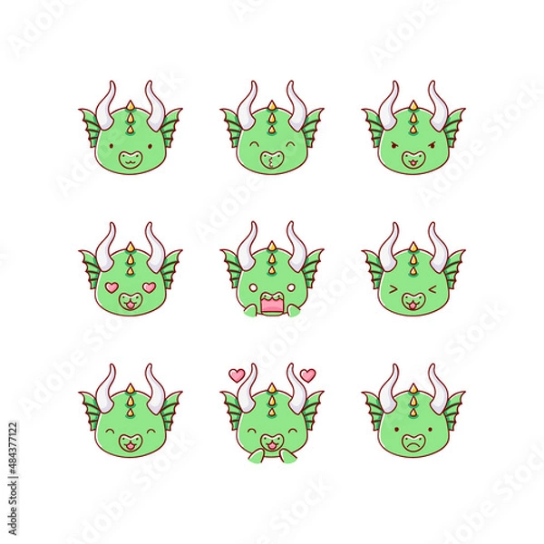 Obraz Collection of funny cute dragon emoticon characters in different emotions. Illustration