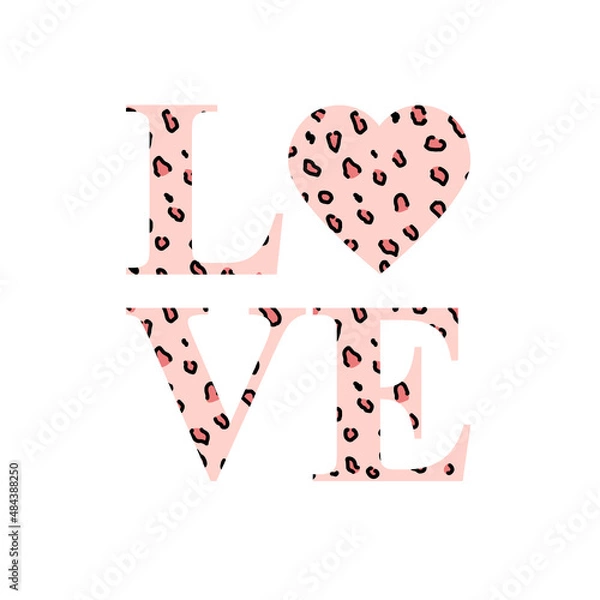 Obraz simple leopard love with heart. Vector illustration. Heart with leopard print. wild animal skin background. Valentines Heart. Trendy animal print. realistic skin into a heart.