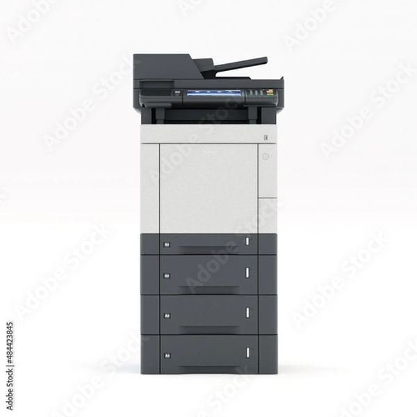 Fototapeta Multi-function printer scanner. Isolated Office professional technology. 3D illustration.