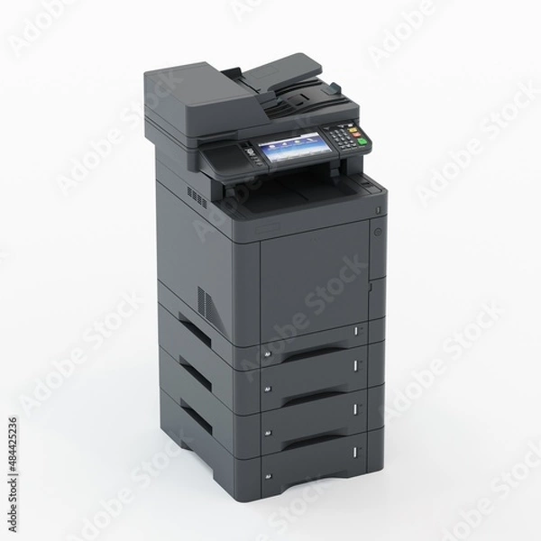 Fototapeta Multi-function printer scanner. Isolated Office professional technology. 3D illustration.