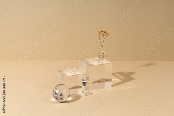 Obraz Skincare product showcase stand photography for online marketing include crystal ball and crystal cube stand 