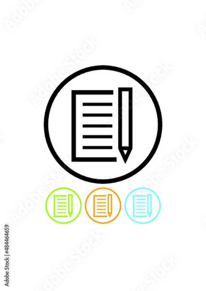 Fototapeta Fill out the form. Filled paper document form page with text and pencil. Vector icon