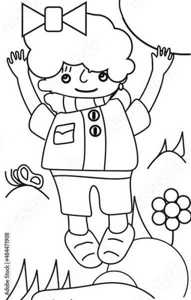 Obraz Jumping girl. Funny coloring page for children.