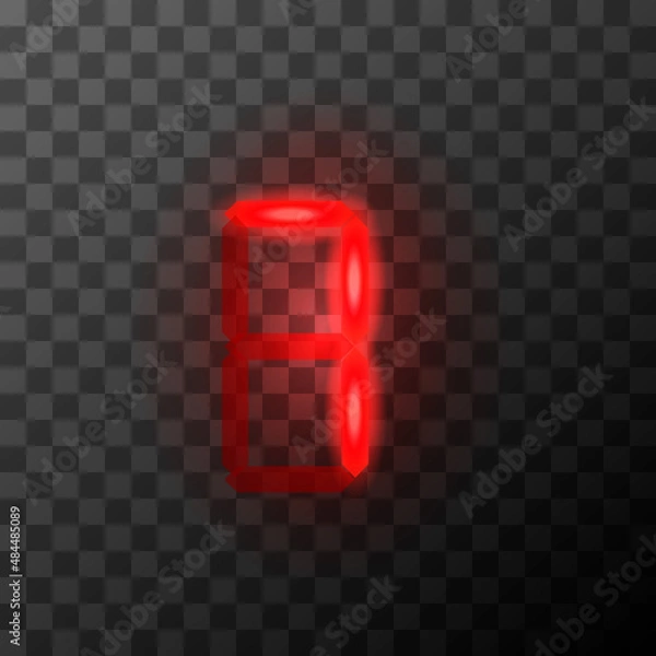 Fototapeta Bright red led vintage digital seven number, retro tehnic 7 letter on transparent background