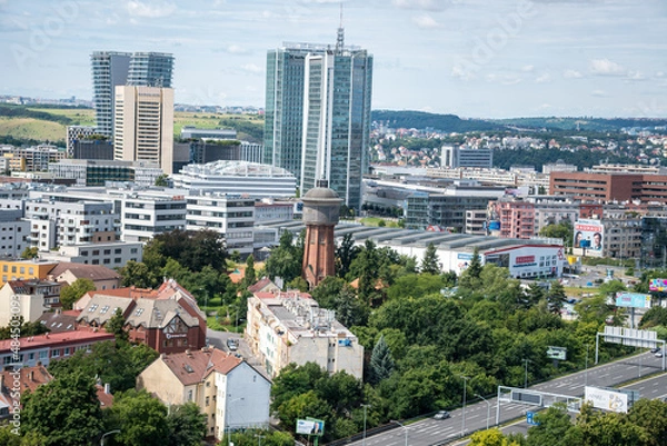 Fototapeta View from the Modern high rising skyscraper - Filadelfie building, BB centrum, Prague, Czech Republic