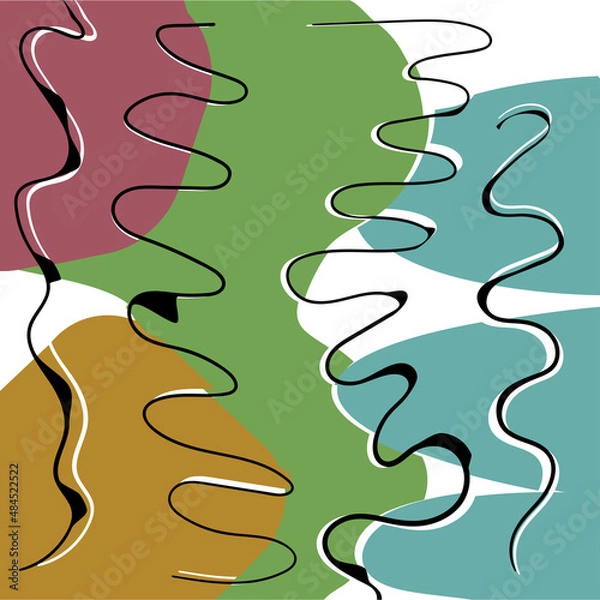 Fototapeta Abstract geometric background. Freehand surreal drawing with wavy shapes