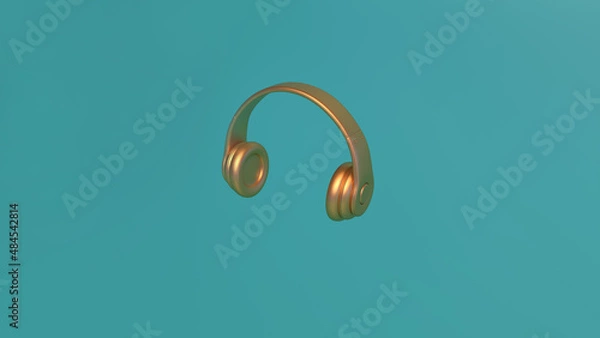 Fototapeta Backdrops and retro vintage classic objects-stylish headphones with gold plated_3d rendering image