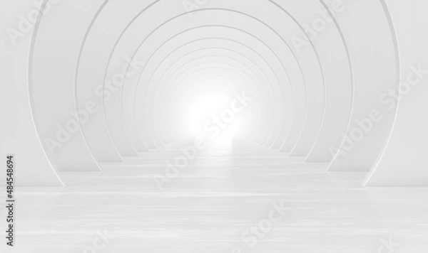 Obraz Abstract white circular tunnel. Modern Futuristic Geometric Background. 3d rendering illustration.
