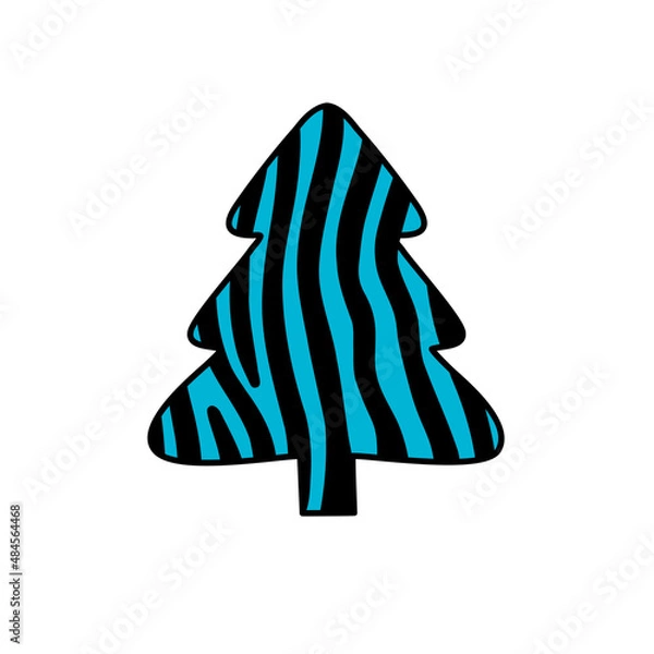Obraz Christmas trees with tiger print. Collection of Christmas tree with tiger pattern. Colorful illustration of New Year design for banner, postcard, greeting card. Vector illustration.