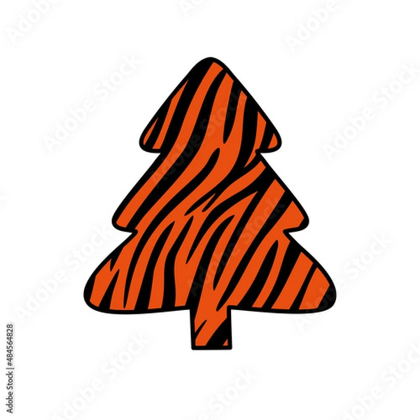 Obraz Christmas trees with tiger print. Collection of Christmas tree with tiger pattern. Colorful illustration of New Year design for banner, postcard, greeting card. Vector illustration.
