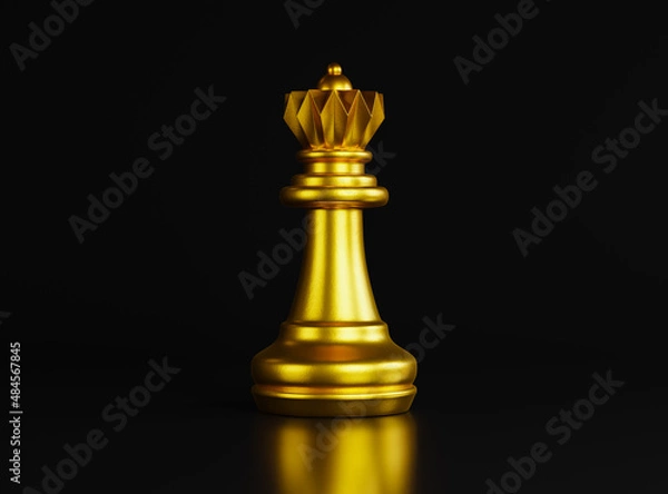 Fototapeta Gold king chess piece stand on black background. 3d rendering.