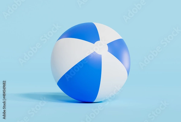Fototapeta Blue beach ball on blue background. 3D rendering.
